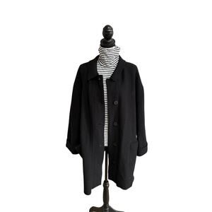 Minimalist Women's Black 100% Wool Cocoon Coat Oversized Fit